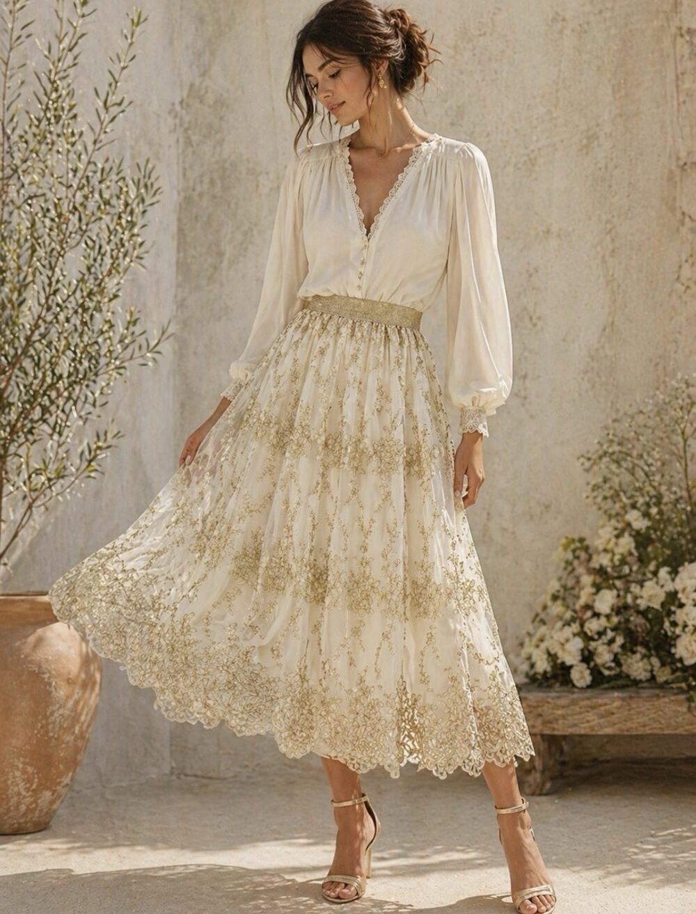 New Belle Badgley Mishka Sz 4 Gold Ethereal Lace Tulle Overlay Lined Skirt